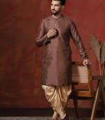 brown dupion kurta for men with solid design