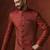 Red jacquard blend indo western and dhoti set for men with printed design
