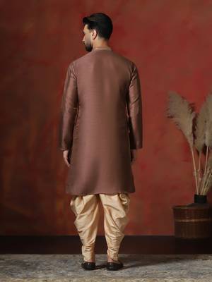 brown dupion kurta for men with solid design 4