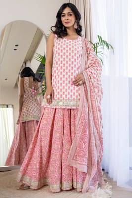 Pink coton lace work sharara set 2