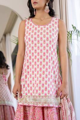 Pink coton lace work sharara set 4