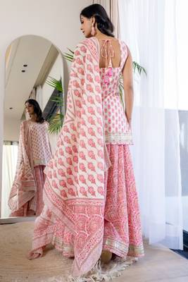 Pink coton lace work sharara set 5