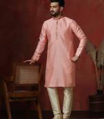 Pink dupion kurta for men with solid design