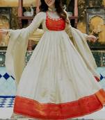 Beige tissue handwork Embroidered anarkali kurta set