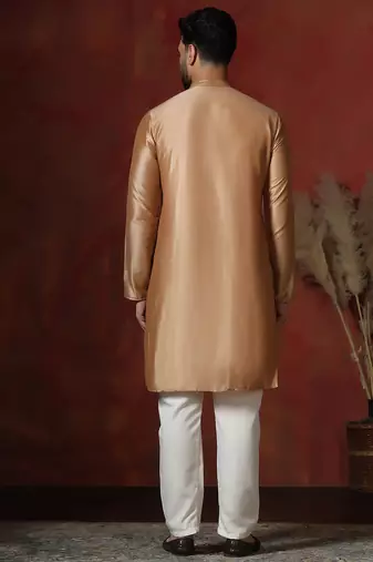 beige dupion kurta for men with solid design