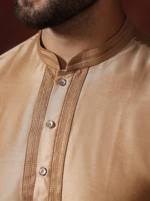 beige dupion kurta for men with solid design 5