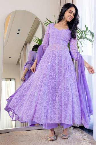 Layender chinkari anarkali kurta set