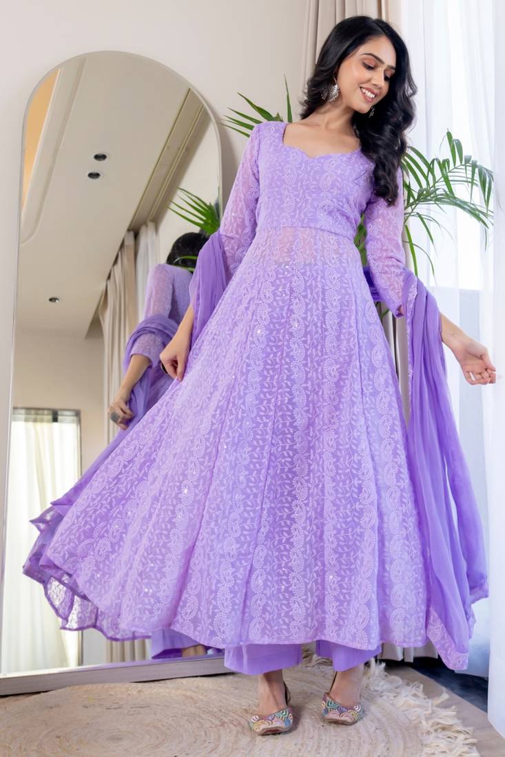 Layender chinkari anarkali kurta set