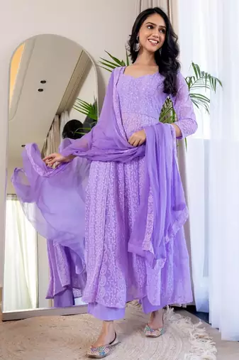 Layender chinkari anarkali kurta set