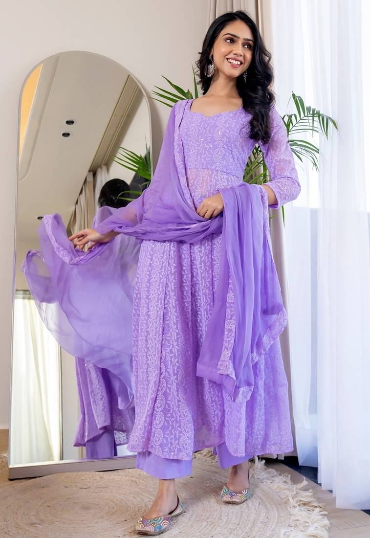 Layender chinkari anarkali kurta set