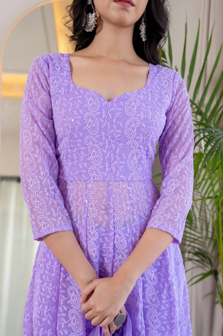 Layender chinkari anarkali kurta set