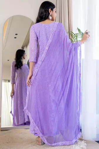 Layender chinkari anarkali kurta set