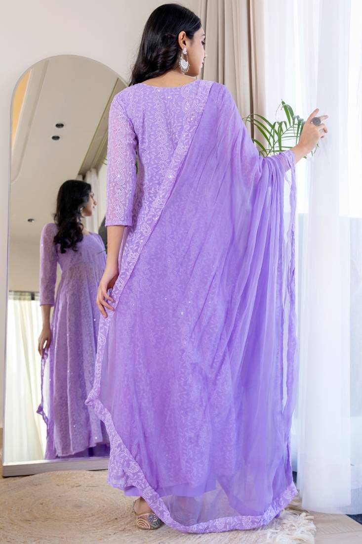 Layender chinkari anarkali kurta set