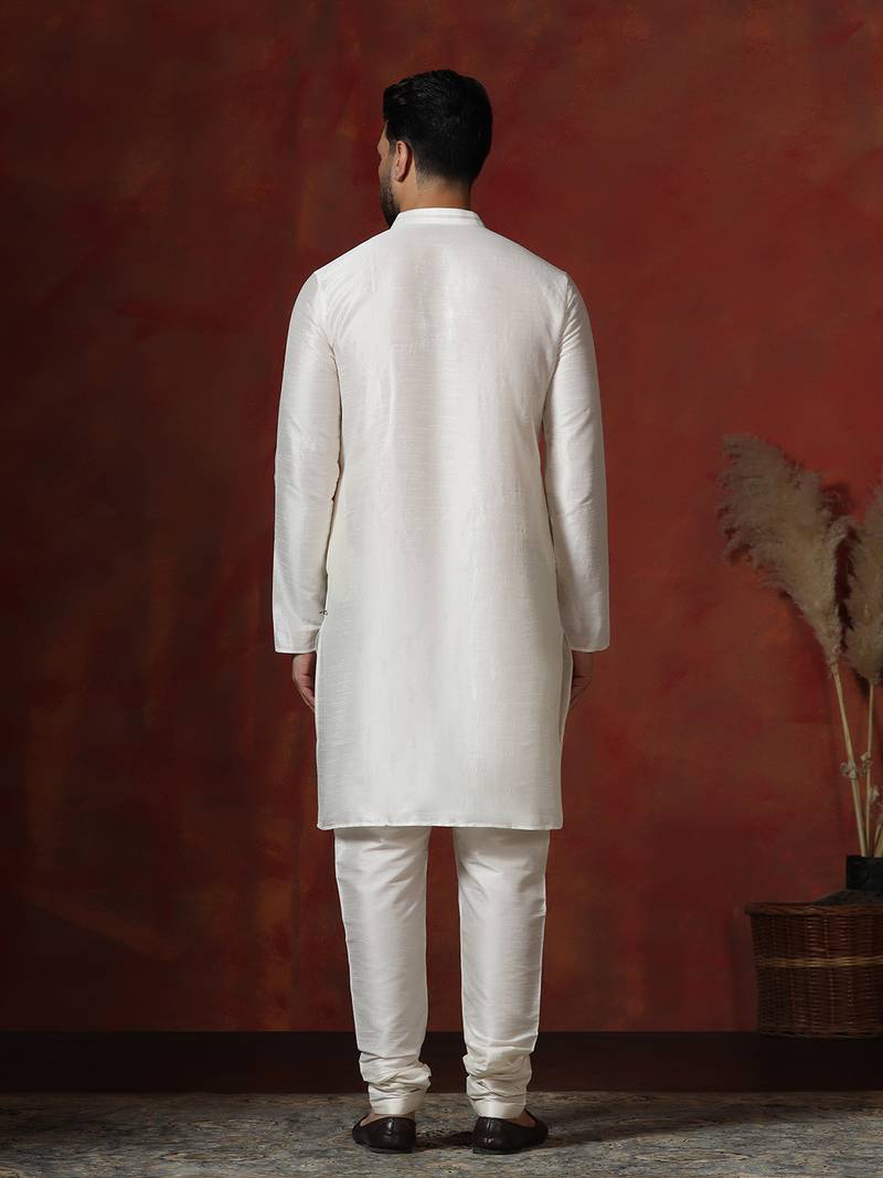 cream dupion kurta for men with solid design