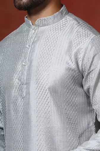 grey bangalorian silk kurta for men with embroidery work