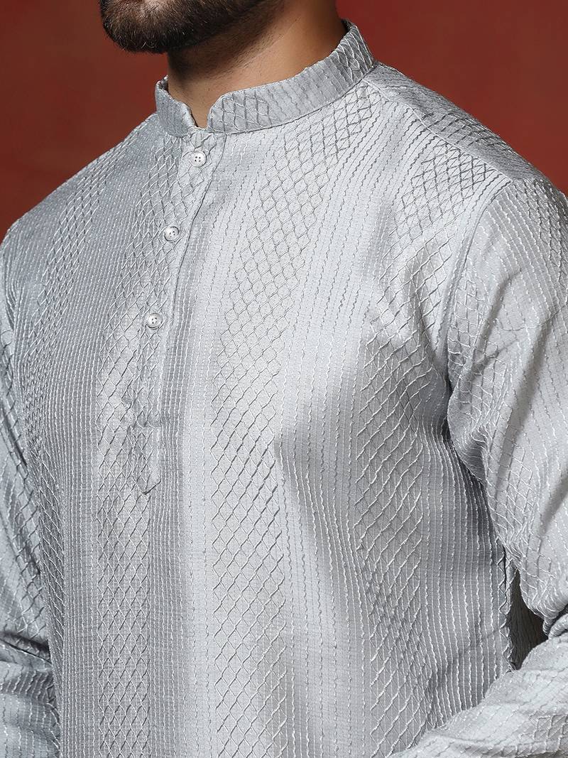 grey bangalorian silk kurta for men with embroidery work