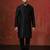 black dupion kurta pyjama set for men with solid design