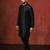 black dupion kurta pyjama set for men with solid design