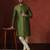 green dupion kurta for men with solid design