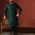 green dupion kurta pyjama set for men with solid design