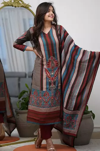 Multicolor rayon printed kurta pant set