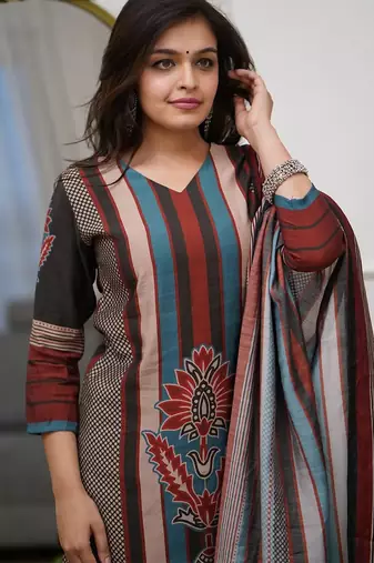 Multicolor rayon printed kurta pant set