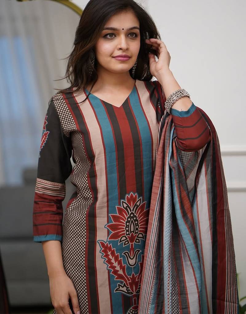 Multicolor rayon printed kurta pant set