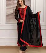 Black georgette heavy thread embroidery work kurta pant set