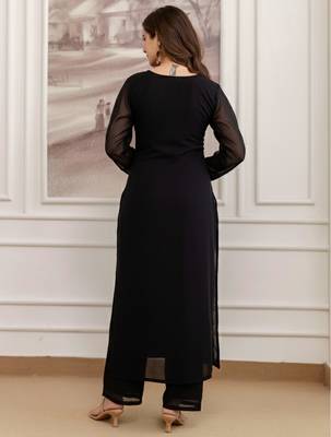 Black georgette heavy thread embroidery work kurta pant set 3