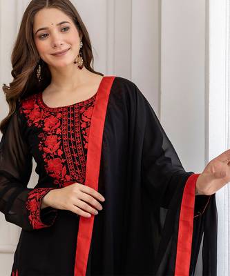Black georgette heavy thread embroidery work kurta pant set 4