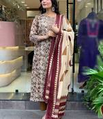 Cream magic cotton printed kurta pant set