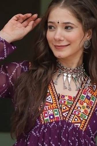 Purple Faux Blooming Embroidered & Printed Gown     Stylish Festive & Party Wear