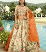 off white silk embroidered & art mirror work wedding wear lehenga choli