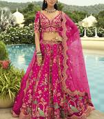 rani pink silk embroidered & art mirror work wedding wear lehenga choli