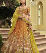 mustard silk embroidered & art mirror work wedding wear lehenga choli