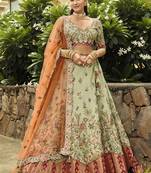 sea green silk embroidered & art mirror work wedding wear lehenga choli