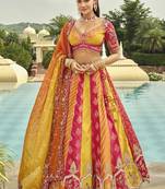 multi color silk embroidered & art mirror work wedding wear lehenga choli