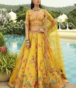 yellow silk embroidered & art mirror work wedding wear lehenga choli