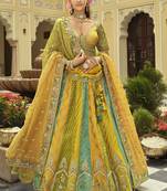 yellow silk embroidered & art mirror work wedding wear lehenga choli