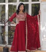 Maroon Faux Blooming Heavy Embroidered Gown     Wedding & Designer Collection