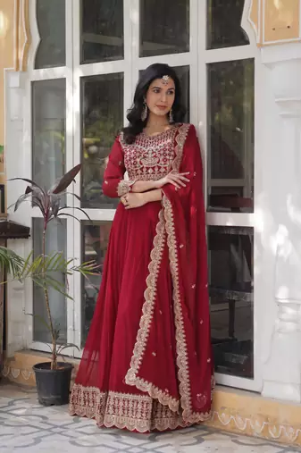 Maroon Faux Blooming Heavy Embroidered Gown     Wedding & Designer Collection