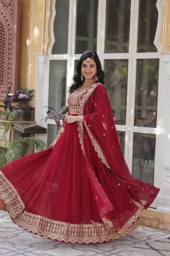 Maroon Faux Blooming Heavy Embroidered Gown     Wedding & Designer Collection