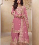 Pink simar silk embroidered party wear Palazzo suit