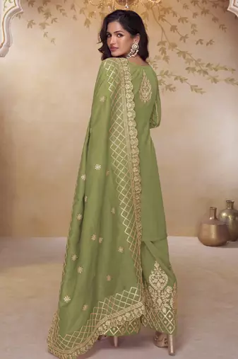 Green simar silk embroidered party wear Palazzo suit
