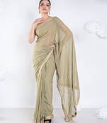 Georgette saree with olive green color with golden embroidered border
