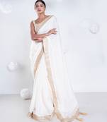 Habutai silk saree with ivory color with golden embroidered border