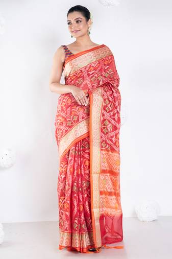 Banarasi patola saree in red color