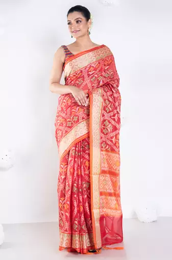 Banarasi patola saree in red color