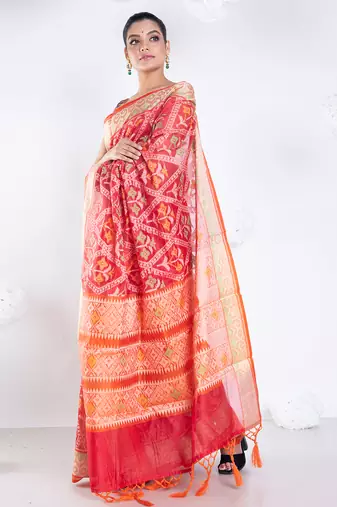 Banarasi patola saree in red color