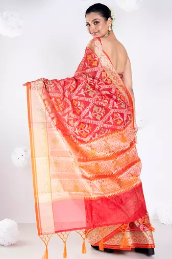 Banarasi patola saree in red color